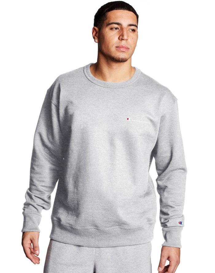 Champion Powerblend Fleece Crew Script Logo Sweatshirt Heren - Grijs - Belgie 4082QDEXZ